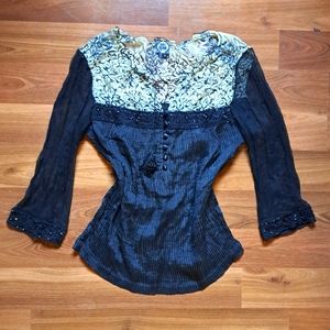 2/$25 Vintage Silk Beaded & Tassels Peasant Boho Gothic Blouse